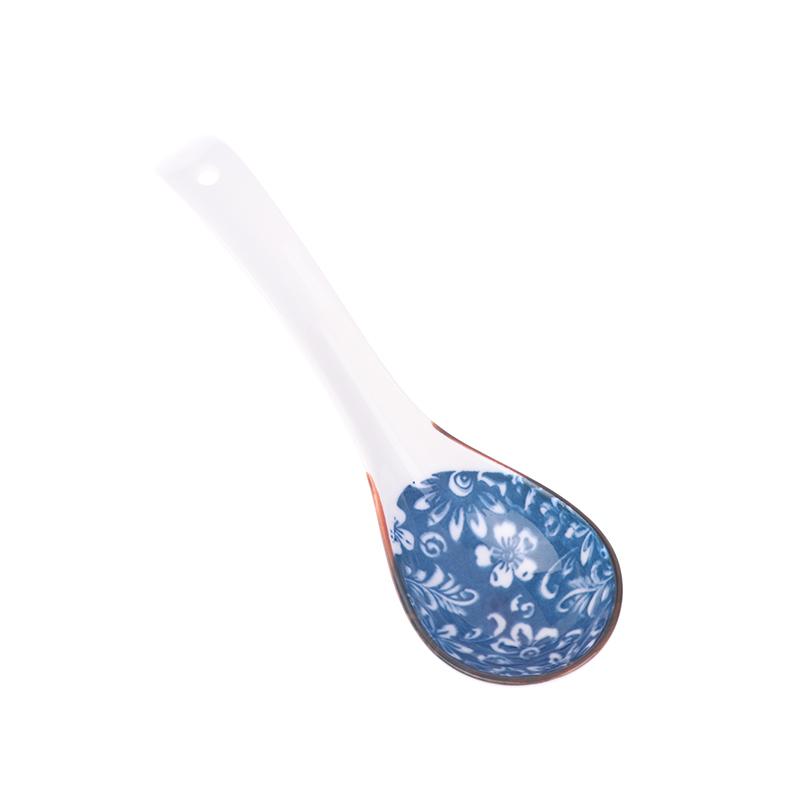 1Pc Blue And White Porcelain Soup Spoon Household Tableware Retro Japanese Style Ceramic Soup Spoons For Home Restaurant