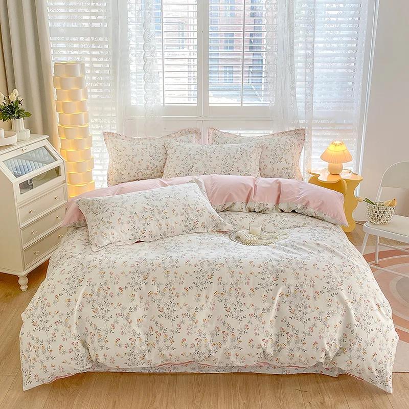 Conjunto de capa de edredom com estampa de folhas verdes-limão, 3 peças, conjunto de cama de algodão, macio, confortável, edredom e fronhas