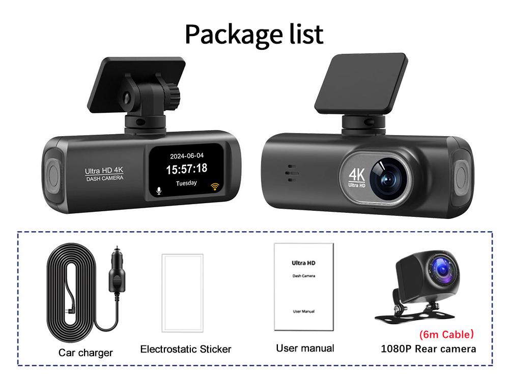 Cross-Border V22 4K HD Front & Rear Dual-Recording Dash Cam with GPS Trajectory & Mobile Connectivity