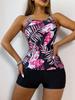 2024 Women's Sexy Conservative Tankini: European & American Split Swimsuit with Print Flat Leg Shorts