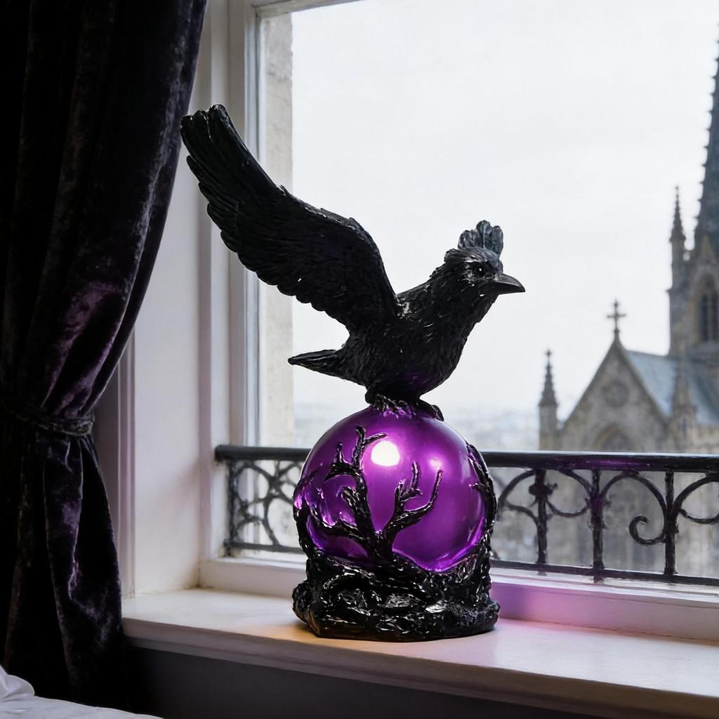 Novelty Raven Statue Table Lamp Gothic Crow Light USB Rechargeable Night Light Aesthetic Resin LED Desk Light Home Decorations