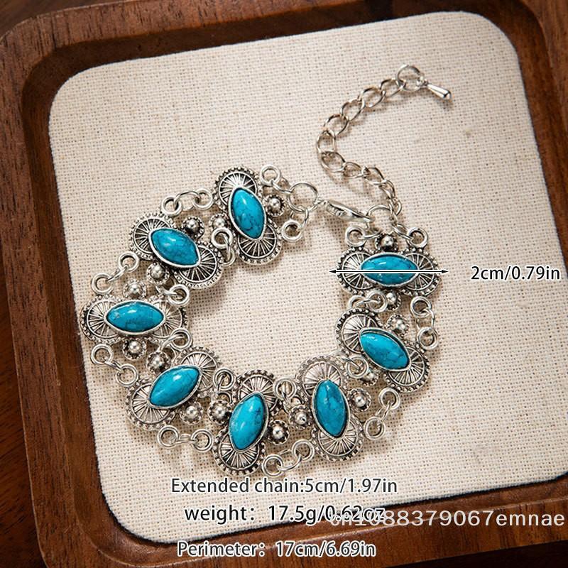 [ZYAS]Vintage Ethnic Bohemian Turquoise Bangle For Women Adjustable Bracelet Wrist Band Jewelry Gift