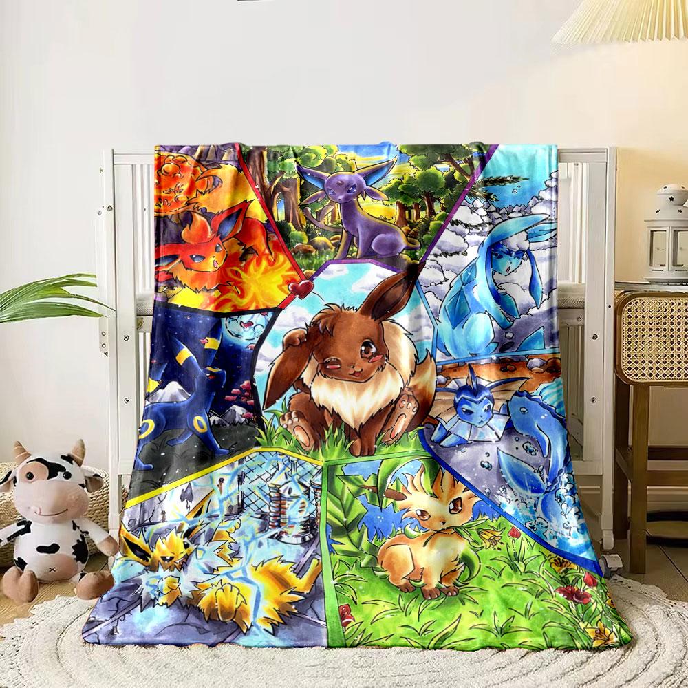 

A central fox-like creature surrounded by its diverse elemental evolutions. for all seasons blanket lunch break throw gift 80cm x 120cm