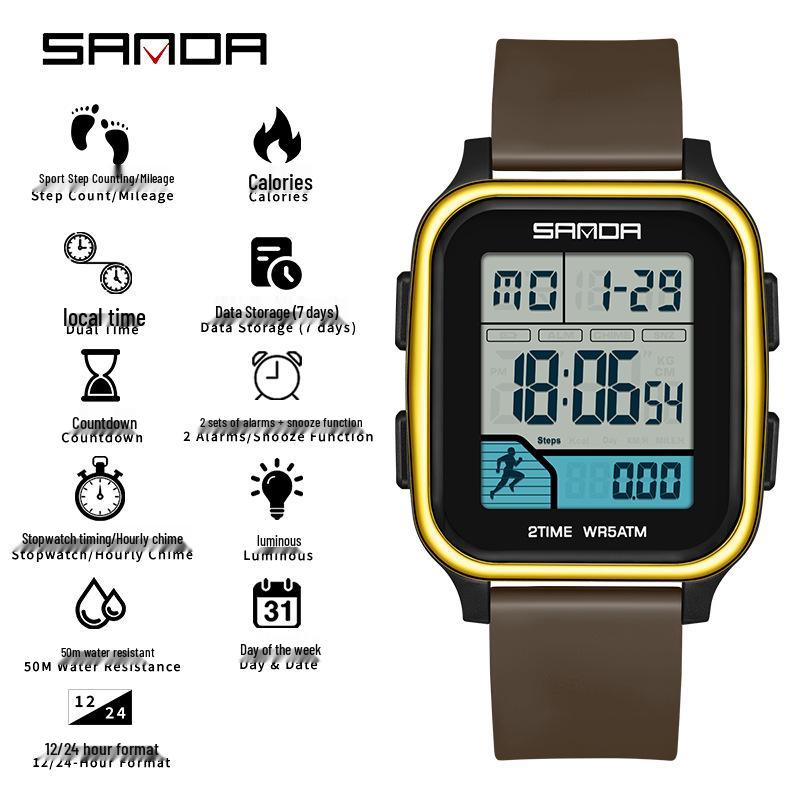 SANDA Trend Multifunctional Sports Watch for Students - Calorie Counter & Dual Alarms