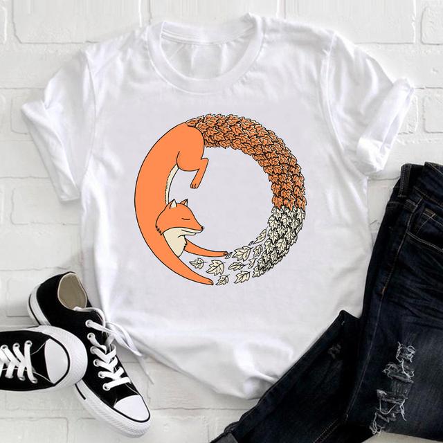 Dámské oblečení s krátkým rukávem v korejském stylu s potiskem lišky, trendové zvířecí oblečení, dámské grafické tričko, top, tričko, dámské tričko