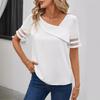 Ladies Summer Short Sleeve Skew Collar Mesh Pullover  Shirt Top