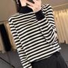 24 Spring Striped Semi-turtleneck Knitted Shoulder Sleeve Bottom Shirt Loose Versatile Pullover Long Sleeve Top