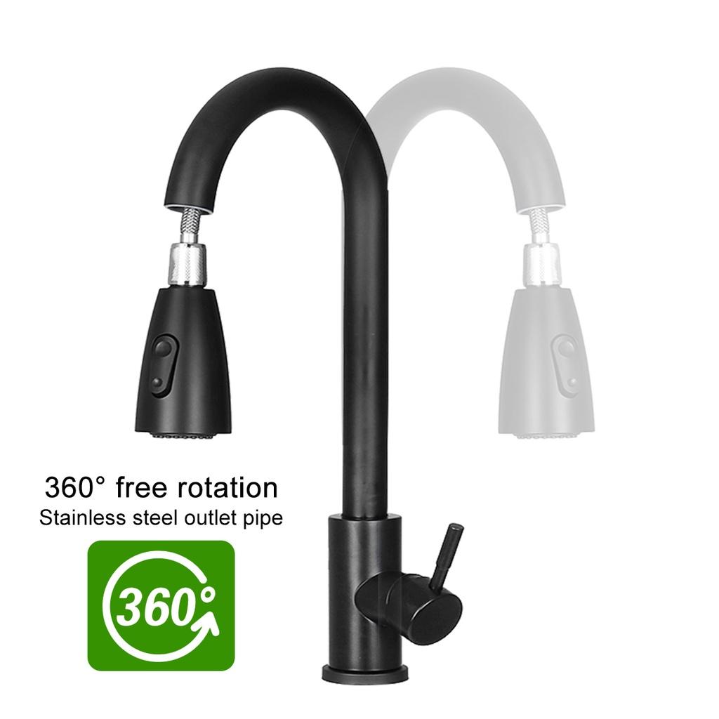 Black Pull Out Kitchen Faucet Single Hole Spout Kitchen Sink Mixer Tap Sprayer Head Hot Cold Tap Mixer