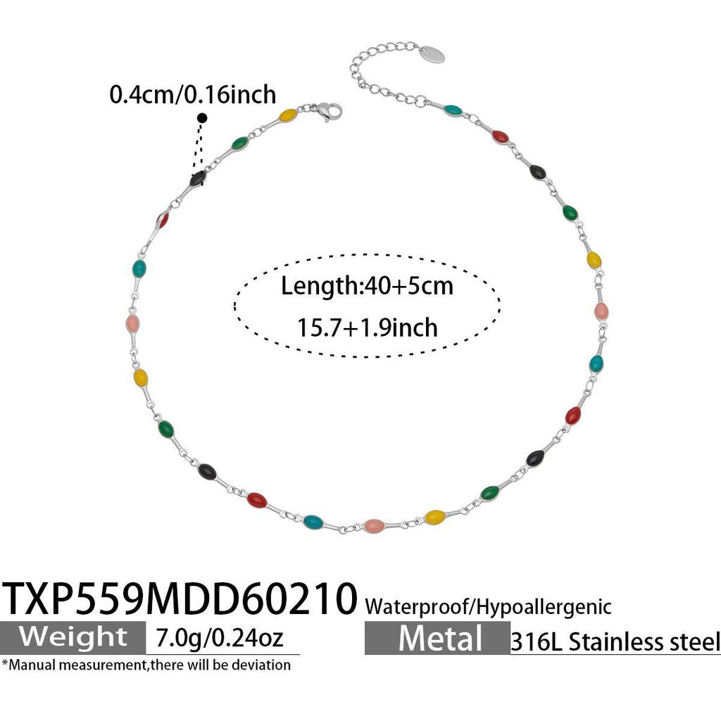 European Style Dopamine Color Block Necklace & Bracelet Set: Stainless Steel Drip Oil, Clavicle Design, Simple & Stylish Personality.