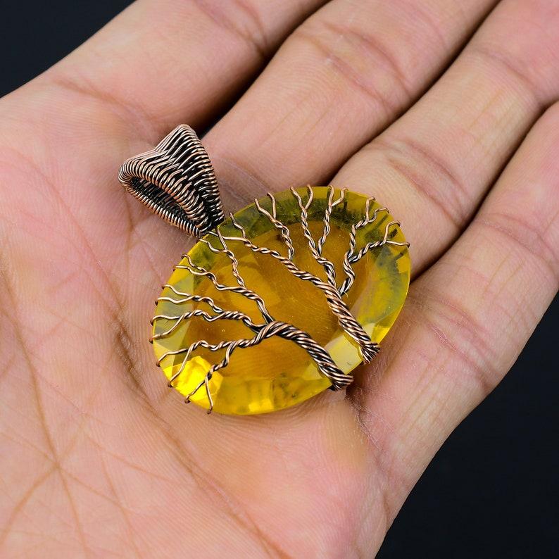Double Tree of Life Citrine Pendant Copper Wire Wrapped Pendant Citrine Pendant Gemstone Pendant Copper Handmade Pendant Necklace For Her