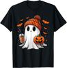 Cute Ghost Drinking Ice Coffee Halloween Pumpkin Mens Womens Unisex T-Shirt Mens Womens Tees Top