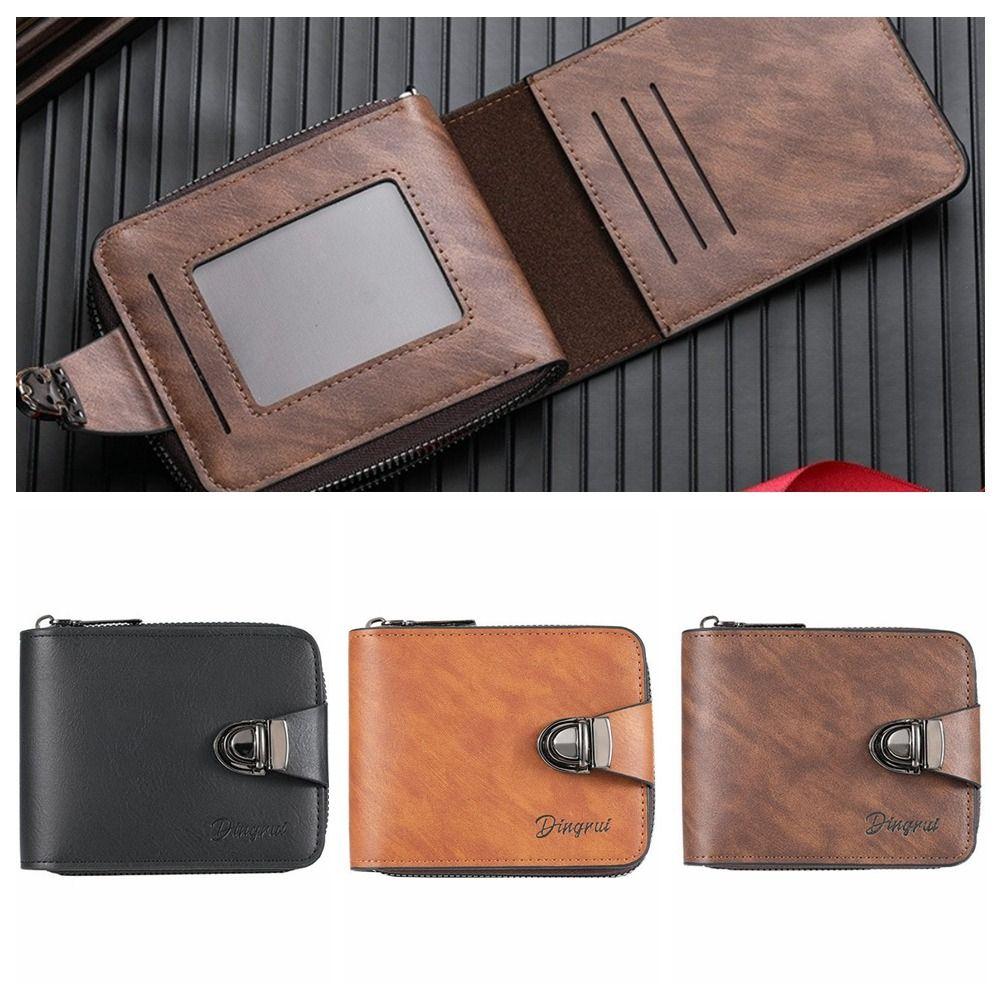 

Zipper Men s Wallet Solid Color Leather Coin Purse Portable Business Wallet Daily коричневий