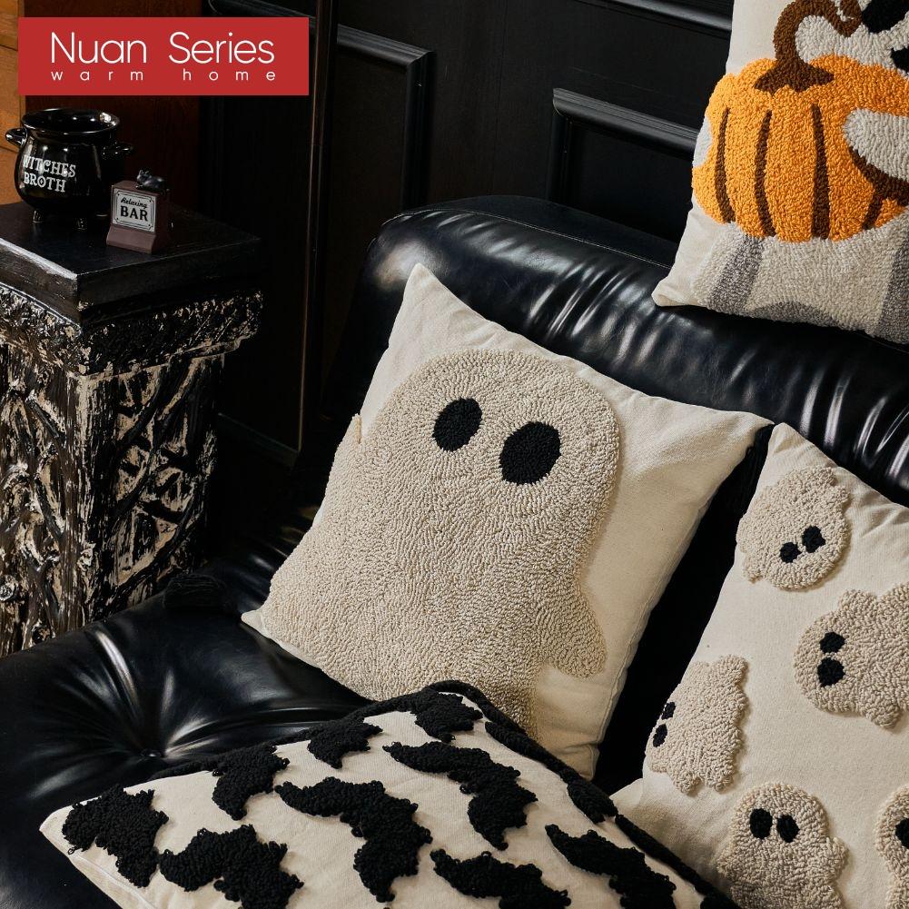 1PC Nuan Series Halloween Cartoon Pattern Pillowcase with Polyester Cotton Embroidered Cushion Cover for Sofa Living Room Bedroom Home Decor