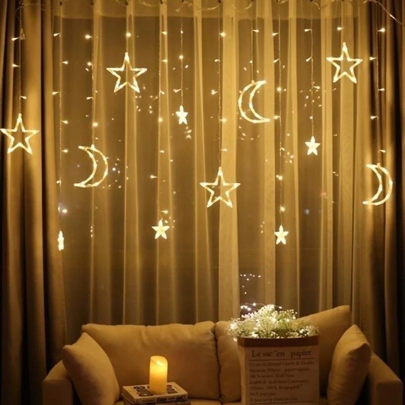 2.5M LED Lights Romantic Moon Star LED Curtain String Lighting Strip Holiday Wedding Garland Party Decoration