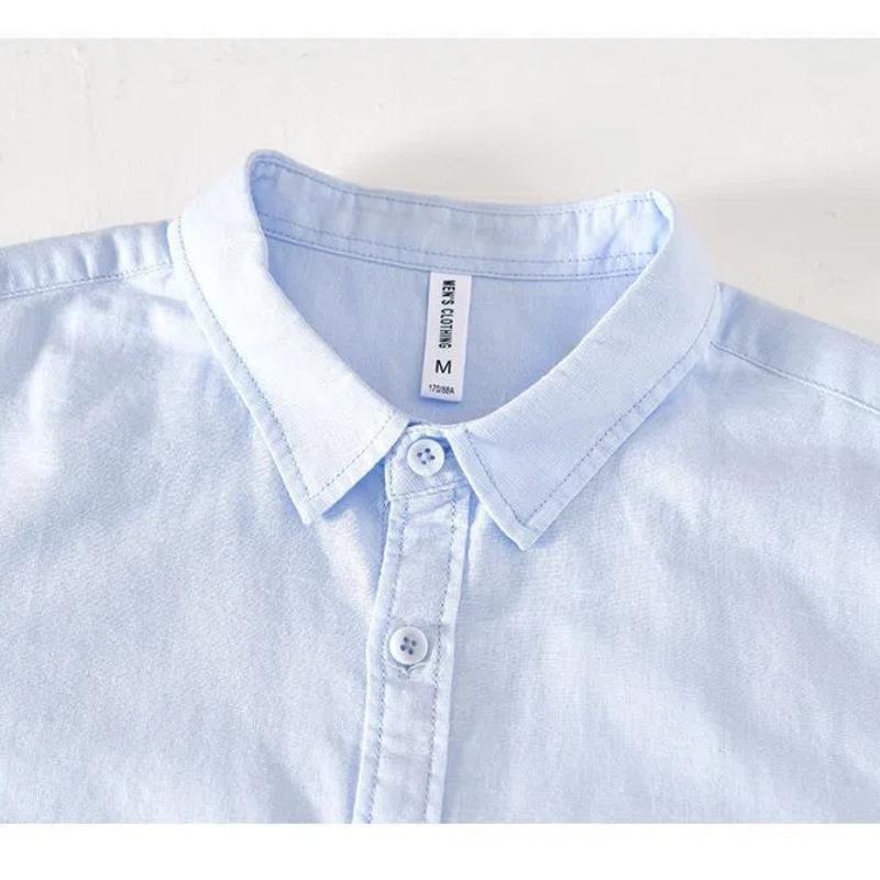 Classical Summer Shirt Male Turn-down Collar Cotton Linen Short Sleeve Shirt for Man Solid Color Button Casual Shirt Simple Style Clothing