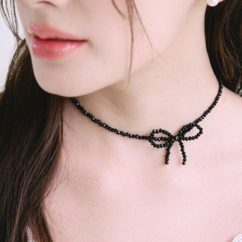 

NUOY Black Ribbon Crystal Choker Necklace NONE