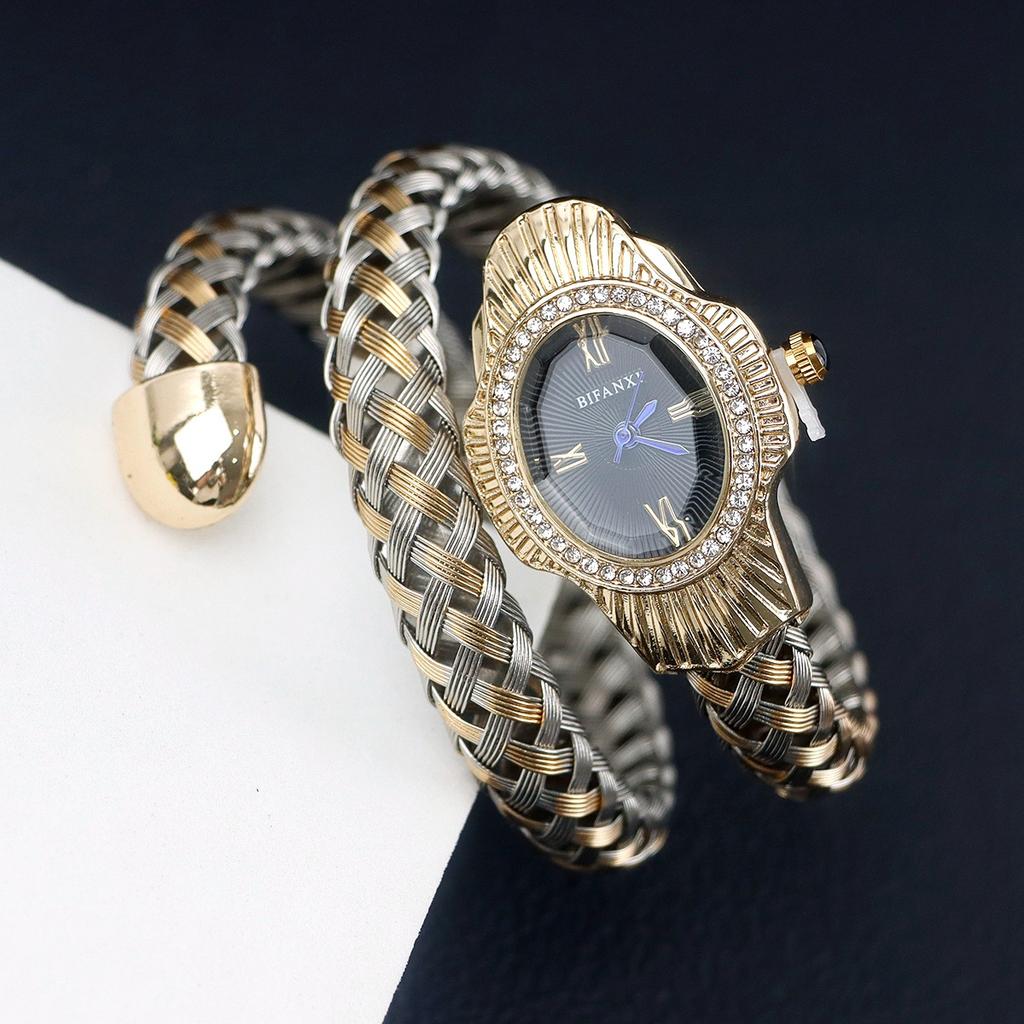 Women Quartz Watch Unique Snake Shape Bracelet Watches Wire Braided Wristwtatch