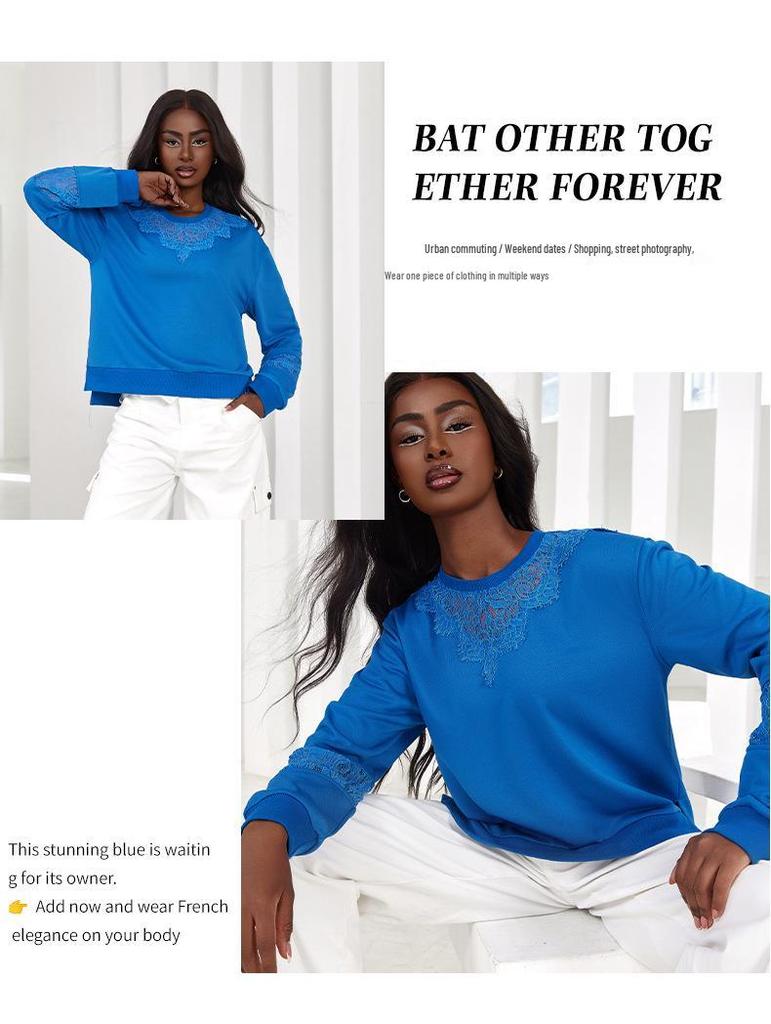 Sweet Cool Lace Trim Cropped Pullover Hoodie Women’s Casual Top