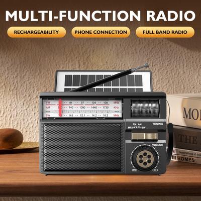 Retro  Portable Full Band Radio Receiver Solar Bluetooth 5.2 Speaker Music Player Support TF USB