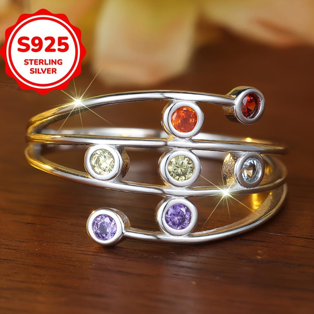 S925 Sterlingsilber Bunte Runde Zirkonia Ringe für Frauen Kreativer Attraktiver Partyschmuck