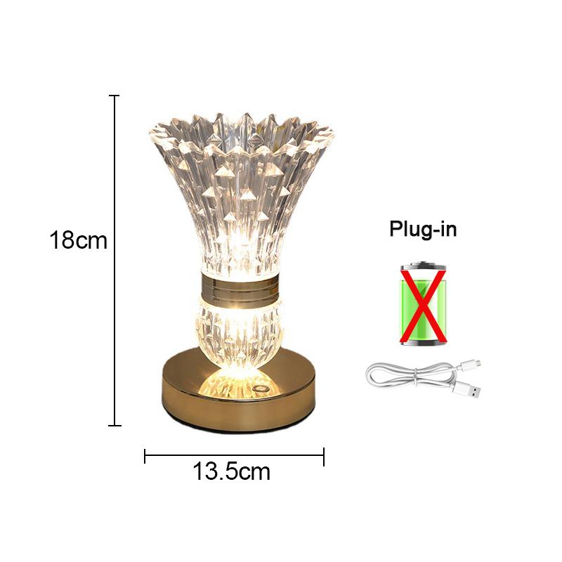 Crystal LED Vase Table Lamp USB Charging Touch Switch Tricolor Dimming Bedroom Decoration Bedside Living Room Decor Desk Lamp
