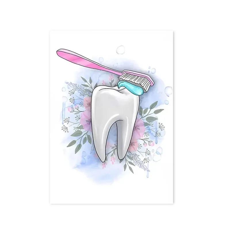 Abstract Watercolor Teeth Anatomy Flower Posters and Prints Dentist Wall Art Pictures Canvas Painting for Clinic Home Decoration