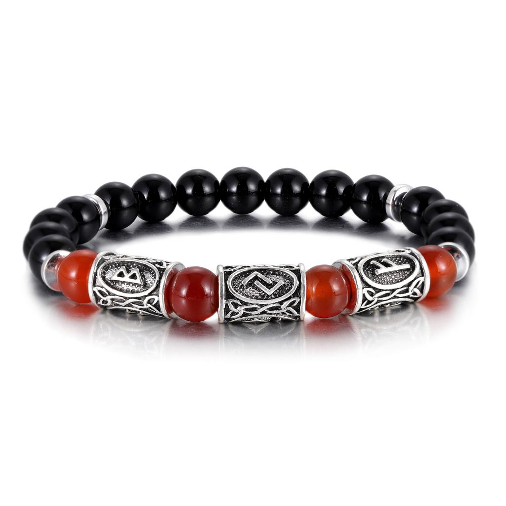 Norský Viking Runový Náramek z Přírodního Kamene pro Muže 8mm Lávový Obsidián Tyrkysové Korálky Přívěsky Náramky Šťastný Amulet Šperky Dárek