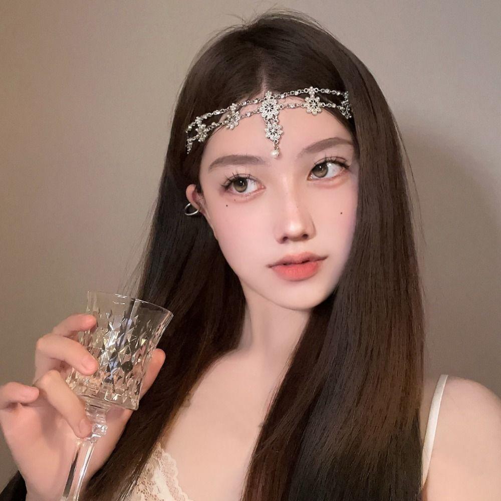Bride Hair Jewelry Sweet Flower Tassel Headwear Retro Forehead Chain  Girls