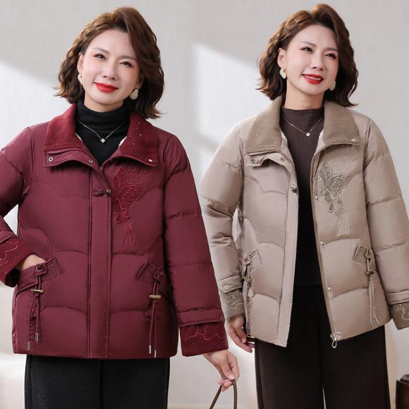 Casual Short Padded Jacket Winter Middle-aged and Old Women's Clothing Versatile Disc Buckle Velvet Padded Jacket Large Size Mother Clothing