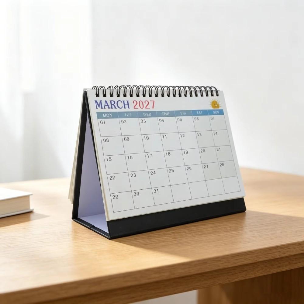 Twin Wire Binding 2026-2027 Desk Calendar Standing Flip Design Monthly Planner Home Office