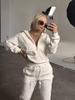 European & American Casual Women's Long-Sleeved Half-Zip Top with Tie-Up Pants Set
