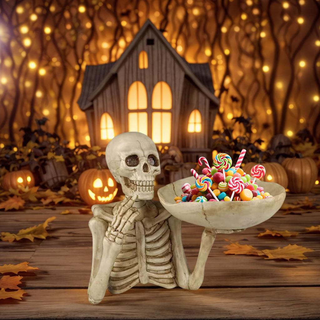 Halloween Gotisk Dödskalle Serveringsskål Skelett Snack Nyckel Förvaringsbricka Skrivbordsförvaring Snacks Catchall för Halloween Festprydnad