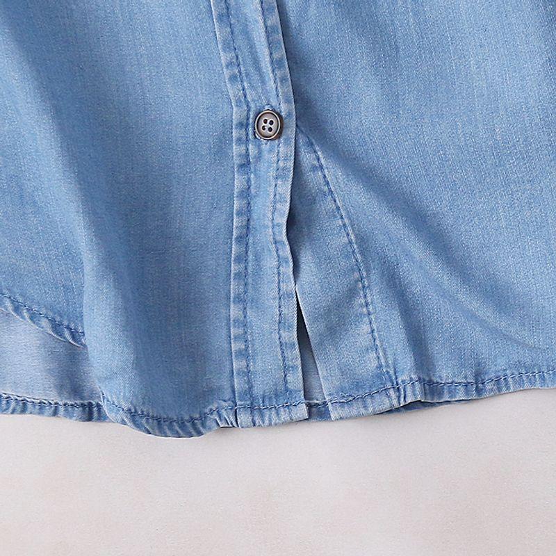 Tencel Fashion Polo Collar Single-Breasted Casual Denim Shirt