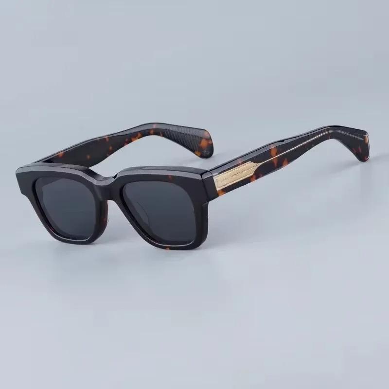 JMM Fellini Quadratische Sonnenbrille Handgefertigt in Japan Importiertes Acetat Klassisches Acetat Schwarzer Optischer Rahmen mit Metall an den Bügeln