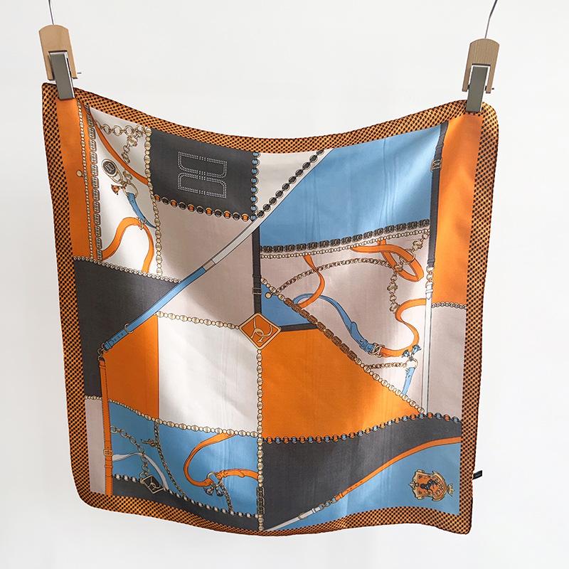 1116 Summer Simulation Silk Printing Chain Small Square Scarf Professional Scarf Thin Cool Hair Band Silk Scarf Neck Shawl