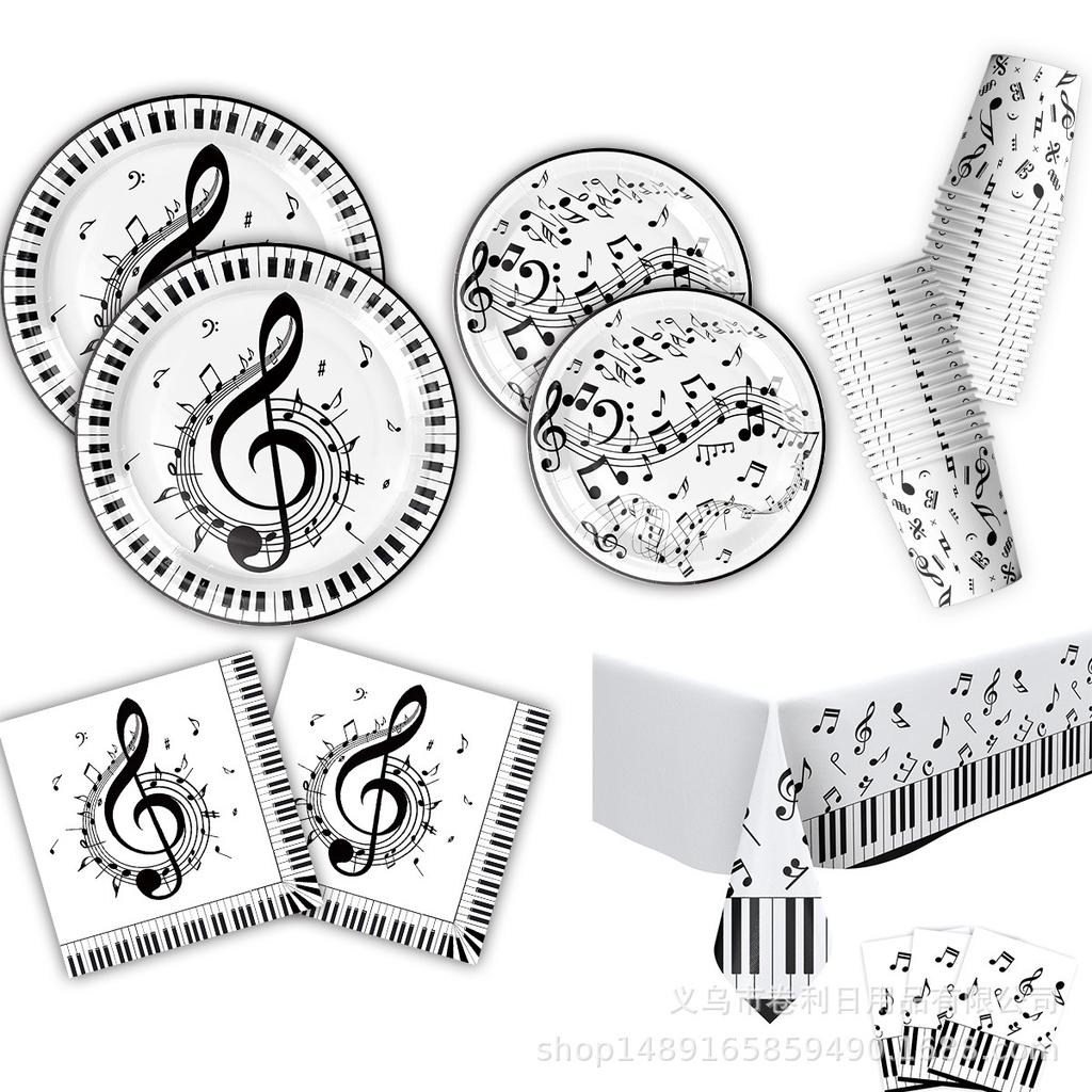 Music Festival Music Note Party Supplies Party Decoration Tableware Disposable Paper Plate Tissue Paper Cup Banner Tablecloth Set