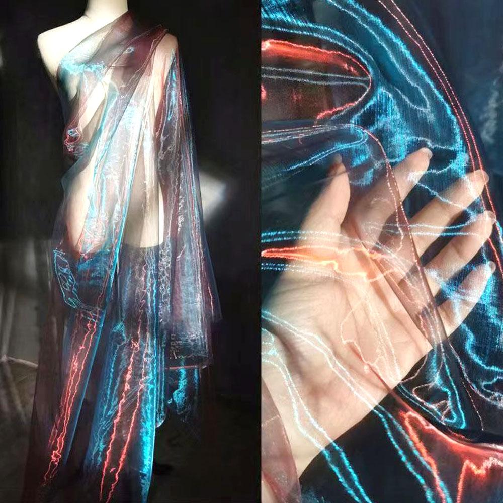 100X150cm Colorful Two-color Gradient Organza Mesh Fabric Shiny Tulle for Wedding Dress Headwear DIY Sew Patchwork Home Curtains