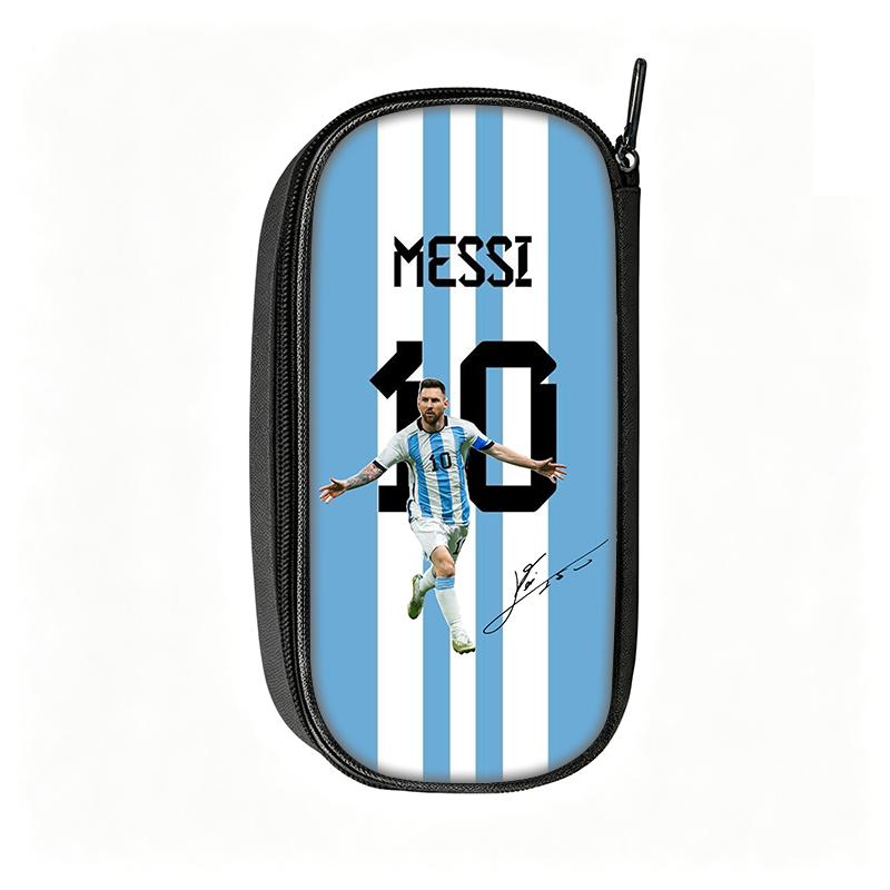 Voetbalster Pennenbakje M-Messi Patroon Leer Potlooddoosje Beste Cadeau make-uptas Student Reis Voetbal Sport Potloodtasje