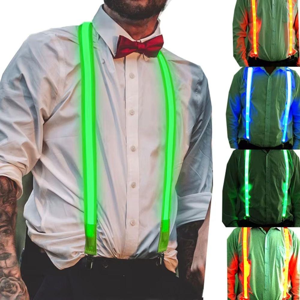

Light Up Glowing Bow Suspenders Elastic Luminous Trousers Suspender Men s LED Suspenders Music синий