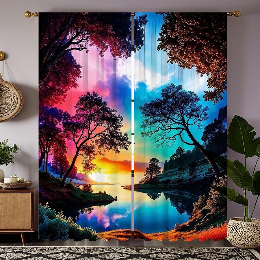 Aurora Landscape Pattern Printed Curtains Pole Bag Christmas Decorations Daily Home Room Made Of Polyester