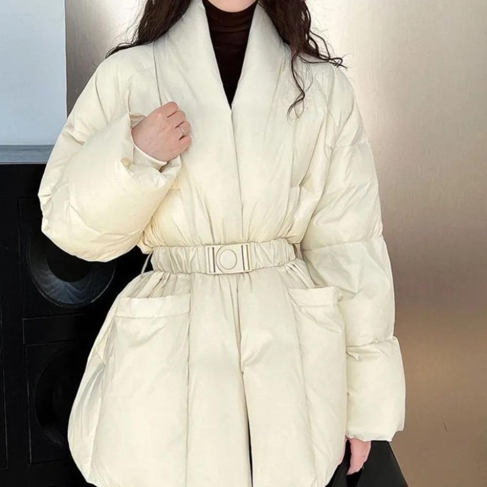 Women's Loose-fit Slimming Down Jacket Featuring White Duck Down Warmth Waist-cinching Silhouette