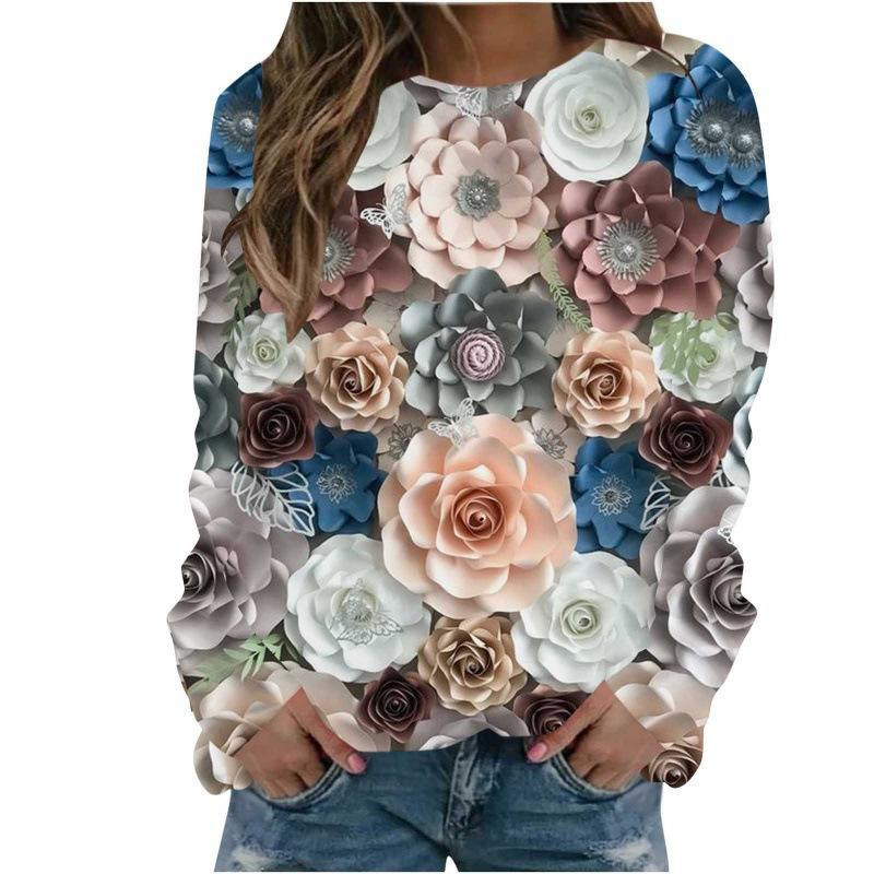 Christmas Sweatshirts Flower Floral 3D Print Women Autumn Fashion Hoodies Streetwear Y2k Pullovers Harajuku Tops Woman Clothing