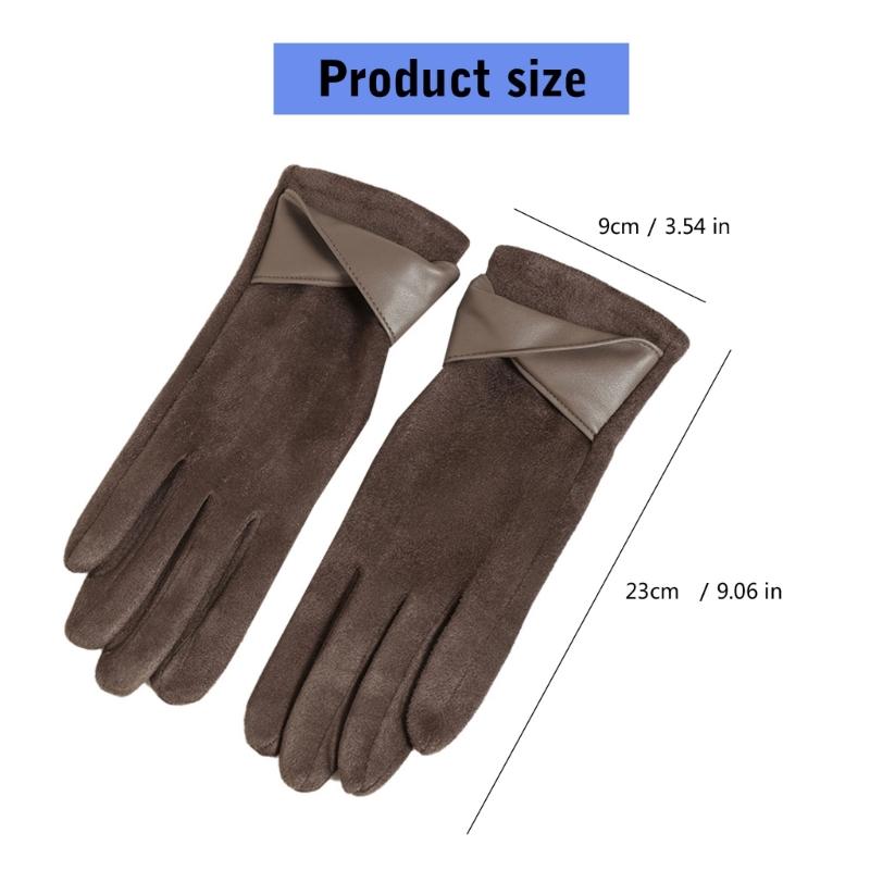 Women's Sueded Gloves with Fleece Lining for Warmth and Stylish Fashionable Bowknot Cuffs Hand Gloves for Daily Use