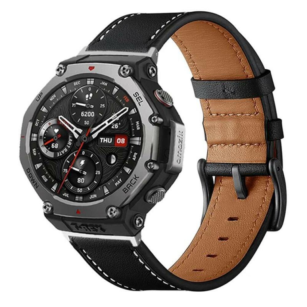 Fiber Leather Watch Band for Huami Amazfit T-Rex 2 Stitching Line Quick Release Replacement Strap