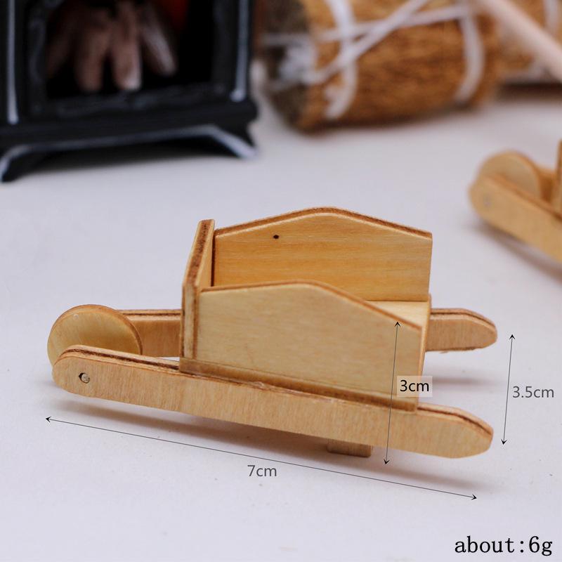 Dollhouse Winter Scene Set: Mini Straw Bag, Wooden Matchbox, Small Cart, Lightable Fireplace