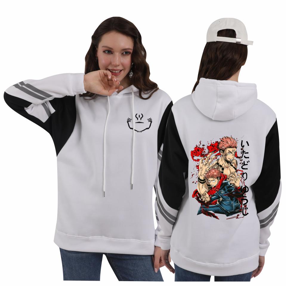 Jujutsu Kaisen Men’s European & American Patchwork Hooded Sweatshirt