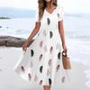 Women's Summer Casual Fashion Print Pocket Short Sleeve V-Neck Swing Dress