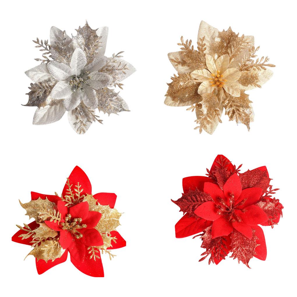 Flori artificiale de Crăciun cu sclipici Ornament de pom de Crăciun strălucitor Decor de petrecere Recuzită Sufragerie de acasă