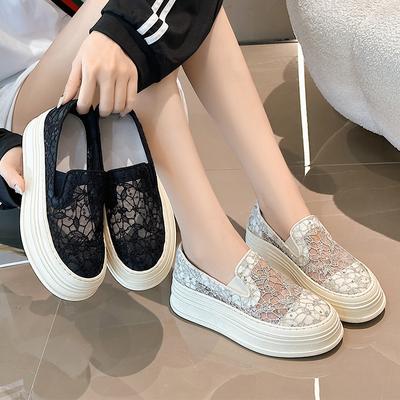 Women's Spring New Hollow Lace Muffin Bottom One Pedal Fisherman Single Shoes Breathable Height Increasing Casual Shoes