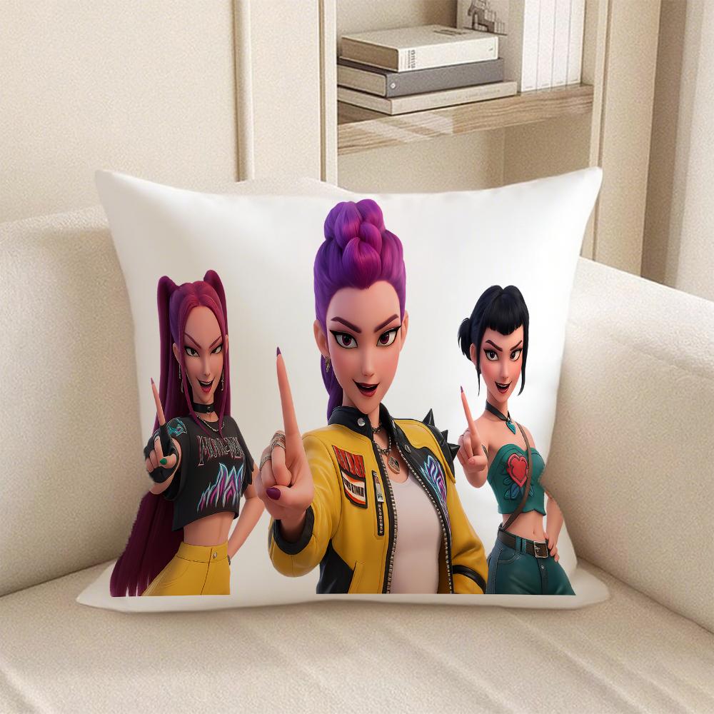 KPop Demon Hunters  Cute Anime On the Pillowcase: Colorful Characters and Fantasy Cats Fashion Home Decoration